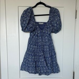 Zara Navy Floral Puff Sleeve Dress
